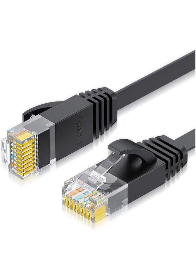 Six-class Flat Network Cable Copper-clad Aluminum CAT6 Finished Jumper 8-core Gigabit 6-class Computer Cable-Color:Category 6 Wire-black-Line Length:30 M - Image 1